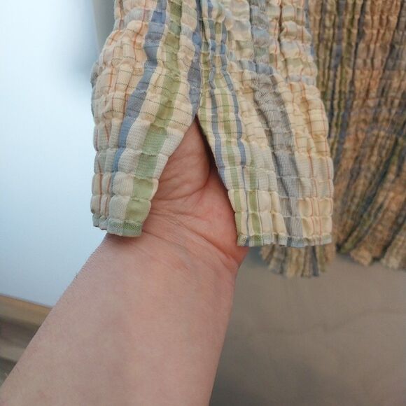Vtg 90's Womens Seersucker Top Sz 3X Plaid Button Up Cottagecore Boho Soft Girl - Picture 6 of 10